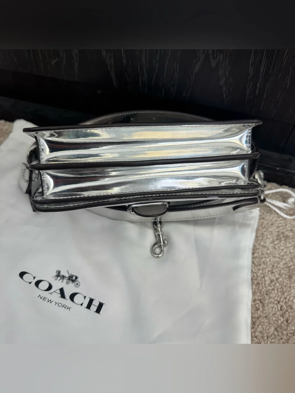 Coach Silver Metallic Tabby Small Crossbody Turn Lock w/ Detachable Strap
